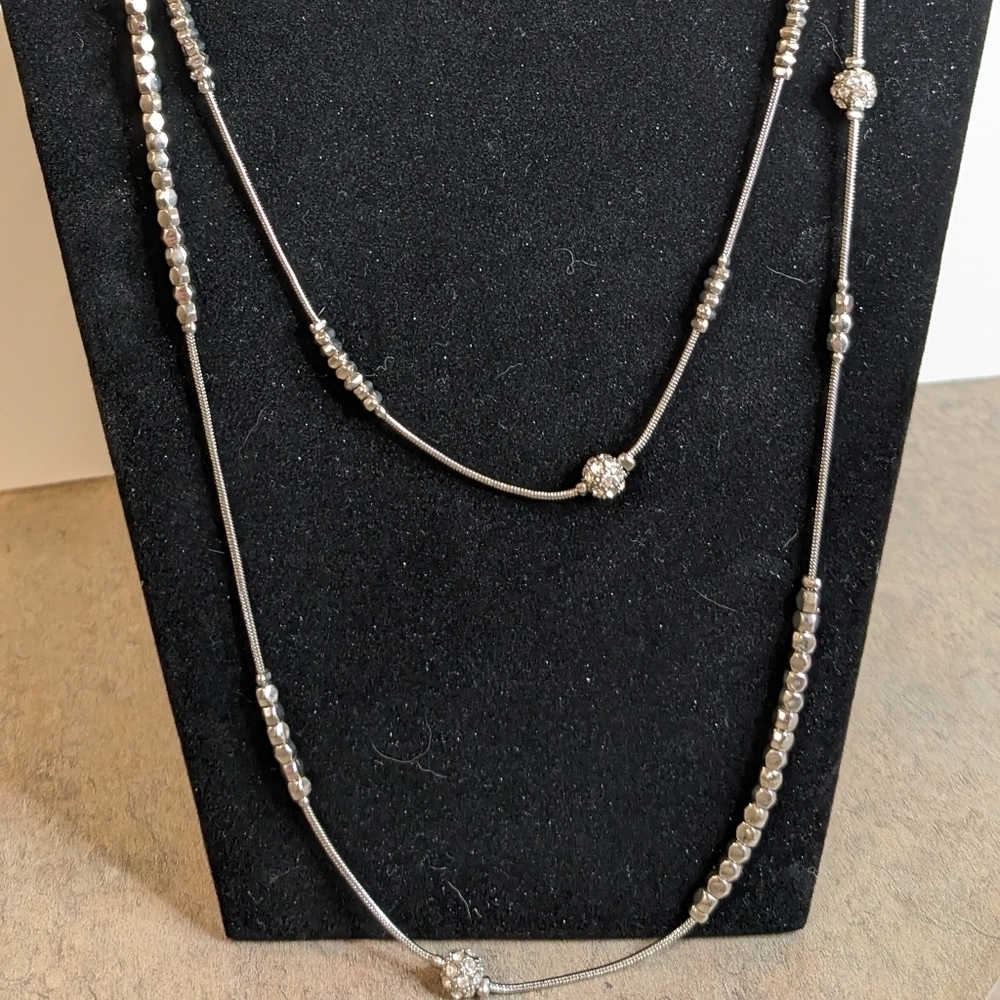 NWT Chico's Silver Beaded and Rhinestone Layered Necklace - Picture 3 of 5